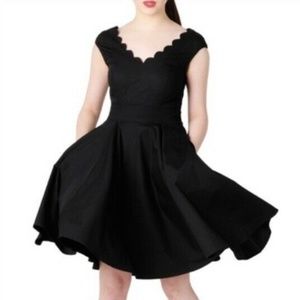 EShakti Virginia Dress - A Line Scallop Neckline Midi Fit and Flare Sz L 12